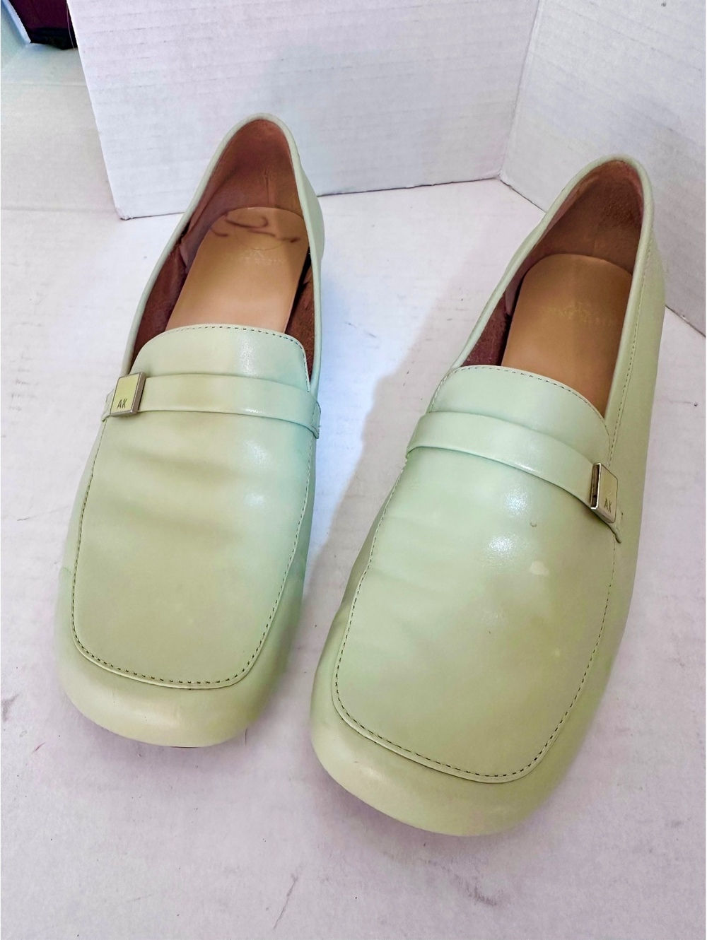 Anne Klein Light Mint / Sage Color Leather Slip-on Dress Loafers Size 8.5